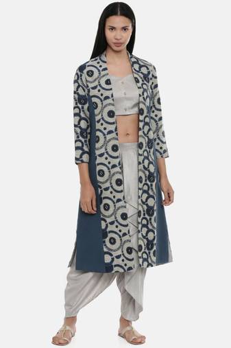 mayank modi Blue,Chanderi/Cotton Satin,long jacket