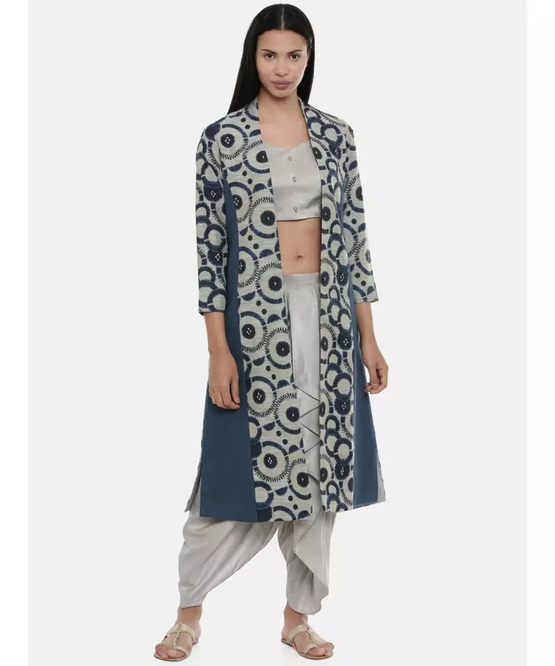 mayank modi Blue,Chanderi/Cotton Satin,long jacket