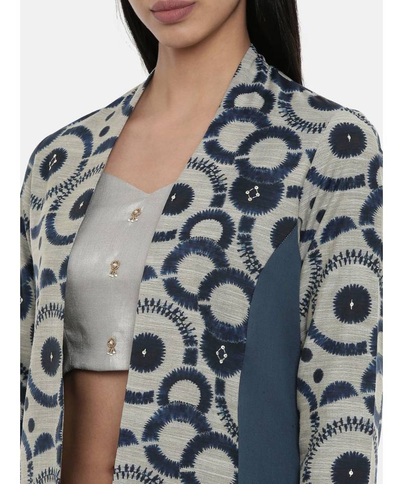 mayank modi Blue,Chanderi/Cotton Satin,long jacket