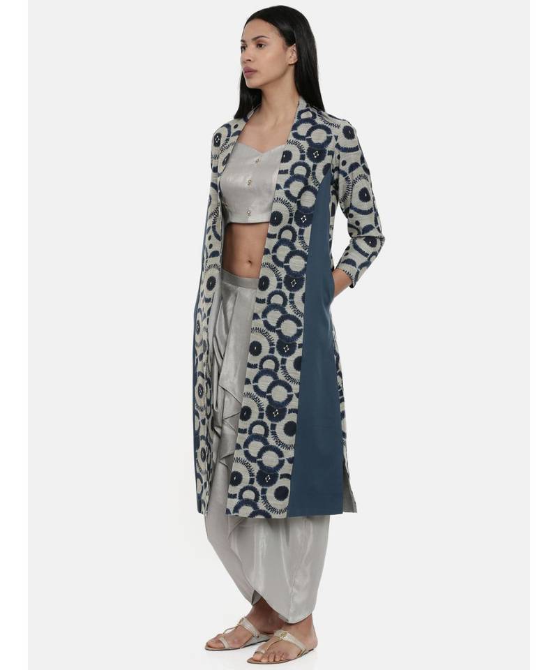 mayank modi Blue,Chanderi/Cotton Satin,long jacket