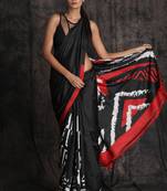 Black printed pure silk saree with blouse