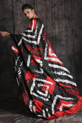 Black printed pure silk saree with blouse 2
