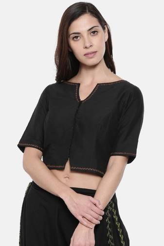 ASMI By Mayank Modi Black Embroidered Cotton Silk Blouse