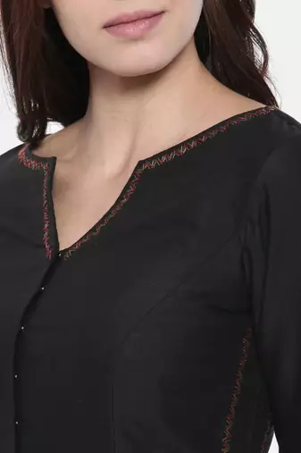 ASMI By Mayank Modi Black Embroidered Cotton Silk Blouse