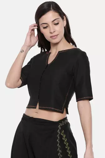 ASMI By Mayank Modi Black Embroidered Cotton Silk Blouse