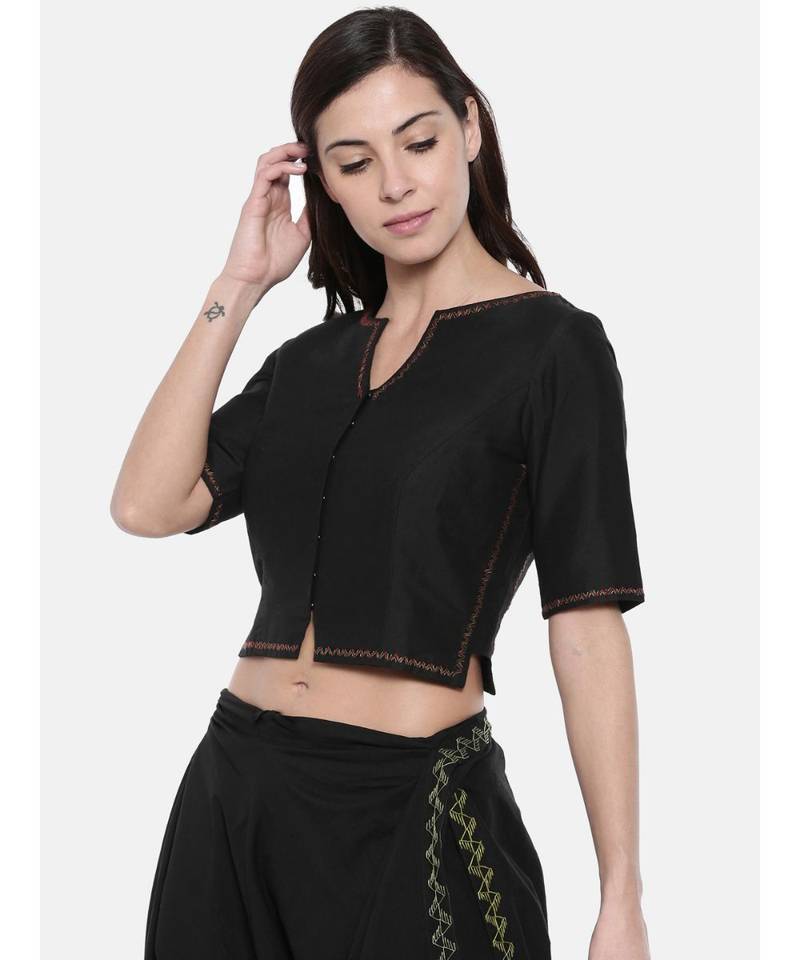 ASMI By Mayank Modi Black Embroidered Cotton Silk Blouse