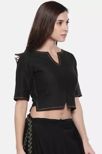 ASMI By Mayank Modi Black Embroidered Cotton Silk Blouse