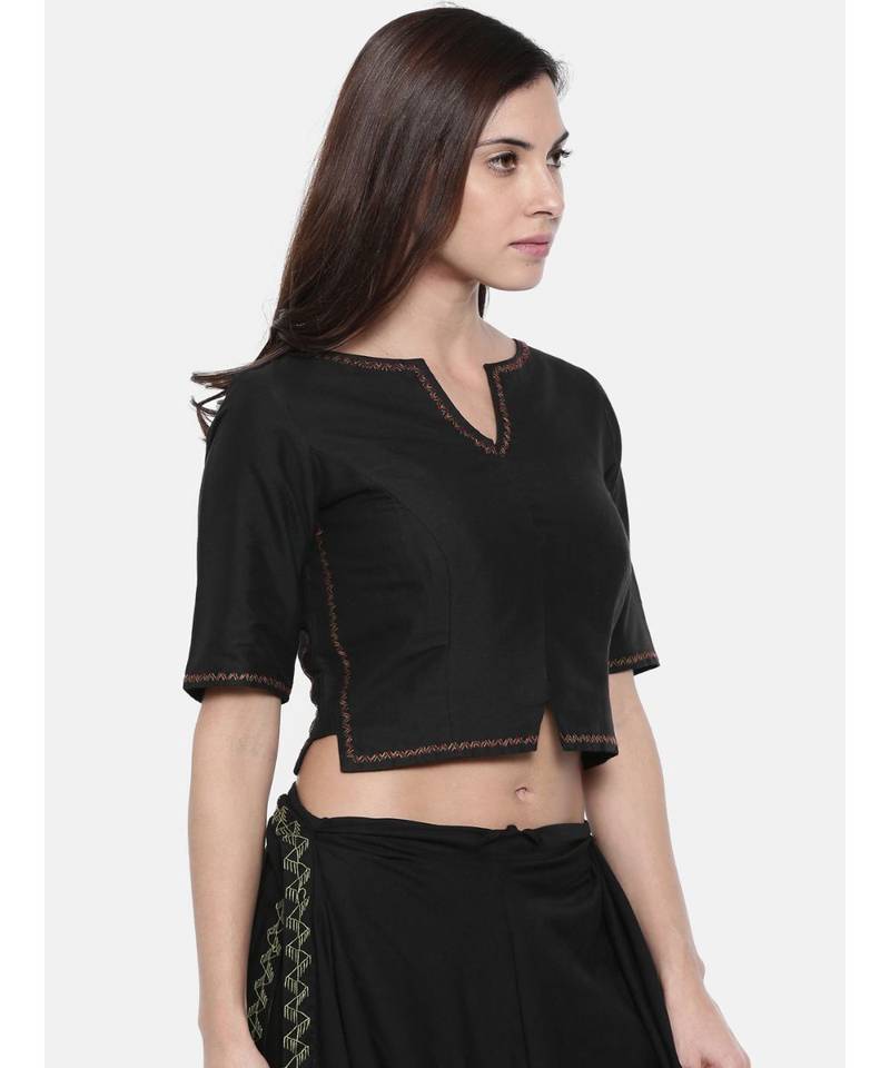 ASMI By Mayank Modi Black Embroidered Cotton Silk Blouse