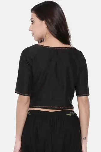 ASMI By Mayank Modi Black Embroidered Cotton Silk Blouse