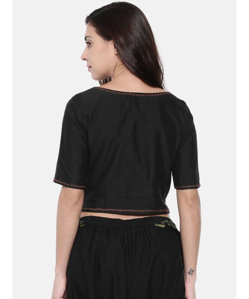 ASMI By Mayank Modi Black Embroidered Cotton Silk Blouse