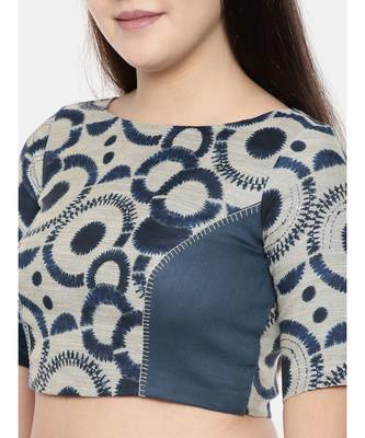 Dark blue chanderi/naina satin embroidered blouse 2