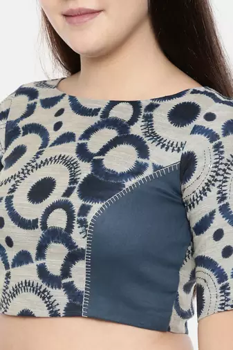 Dark blue chanderi/naina satin embroidered blouse