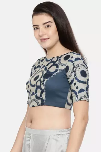 Dark blue chanderi/naina satin embroidered blouse