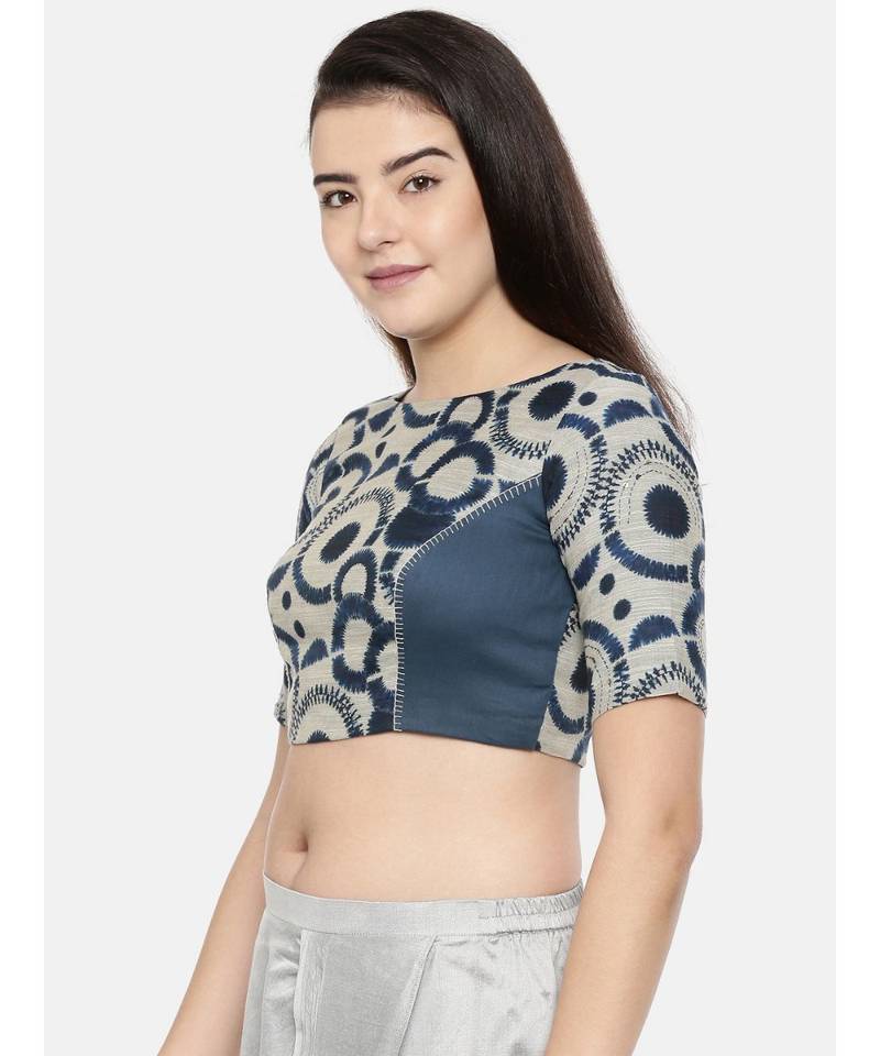 Dark blue chanderi/naina satin embroidered blouse