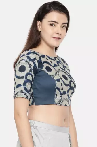 Dark blue chanderi/naina satin embroidered blouse