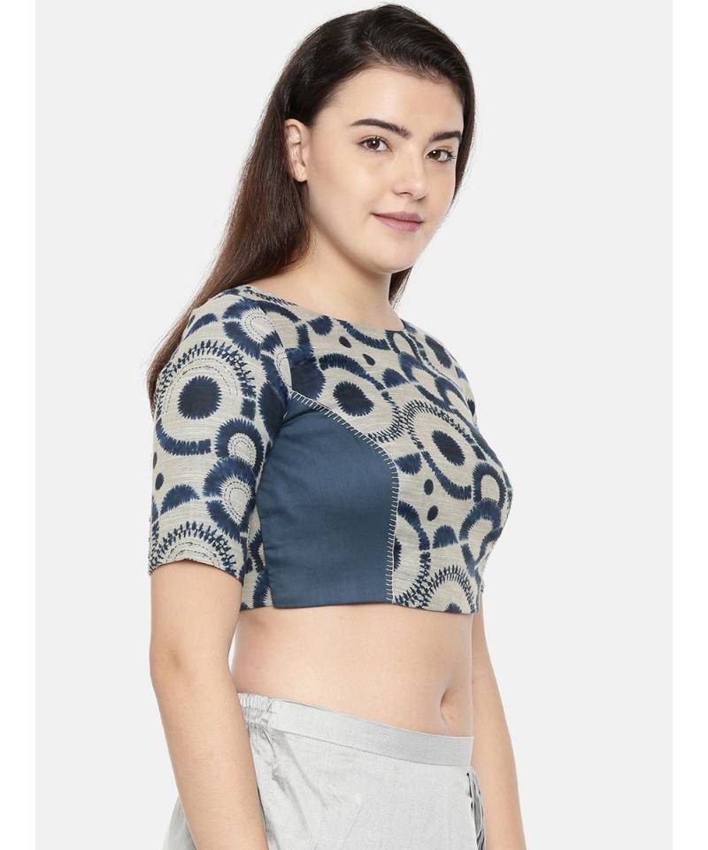 Dark blue chanderi/naina satin embroidered blouse