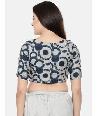 Dark blue chanderi/naina satin embroidered blouse 5