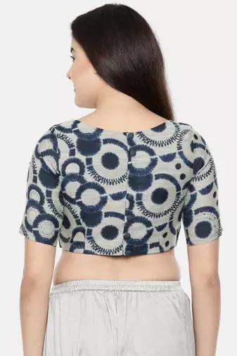 Dark blue chanderi/naina satin embroidered blouse