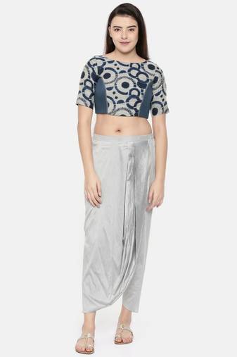 Dark blue chanderi/naina satin embroidered blouse