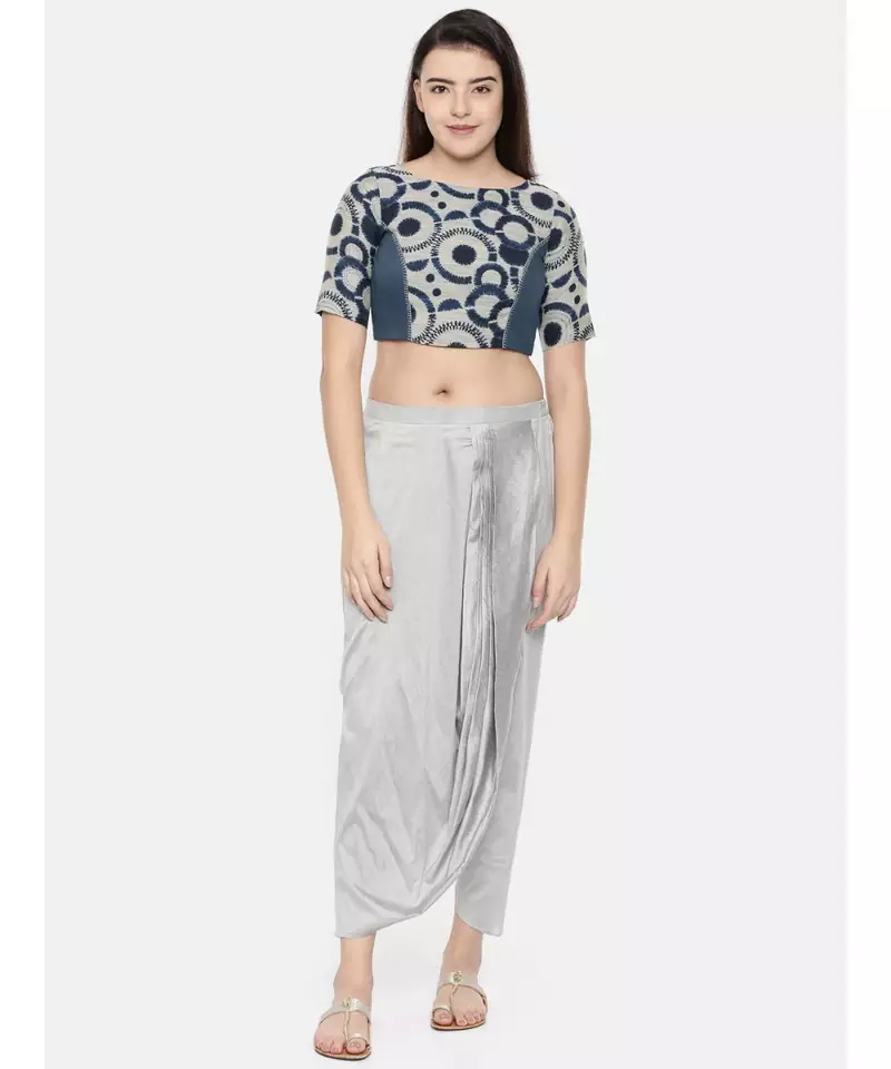 Dark blue chanderi/naina satin embroidered blouse