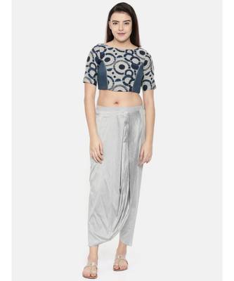 Dark blue chanderi/naina satin embroidered blouse 1