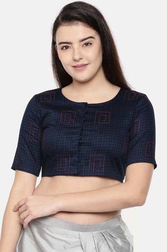 ASMI By Mayank Modi Navy blue naina satin embroidered blouse