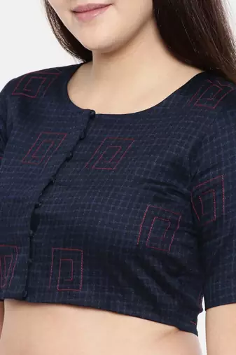 ASMI By Mayank Modi Navy blue naina satin embroidered blouse