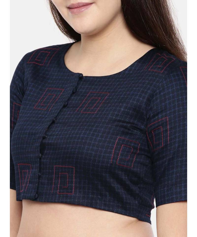 ASMI By Mayank Modi Navy blue naina satin embroidered blouse