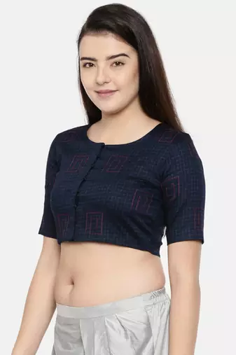 ASMI By Mayank Modi Navy blue naina satin embroidered blouse