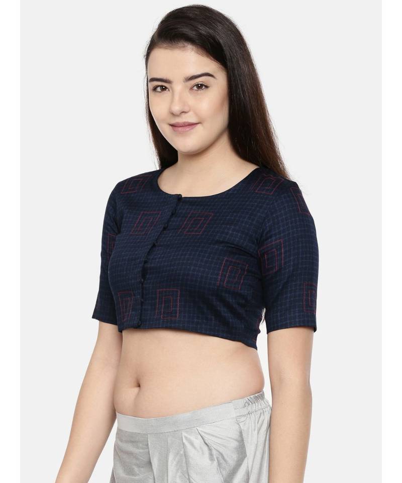 ASMI By Mayank Modi Navy blue naina satin embroidered blouse