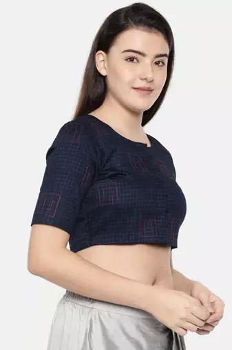 ASMI By Mayank Modi Navy blue naina satin embroidered blouse
