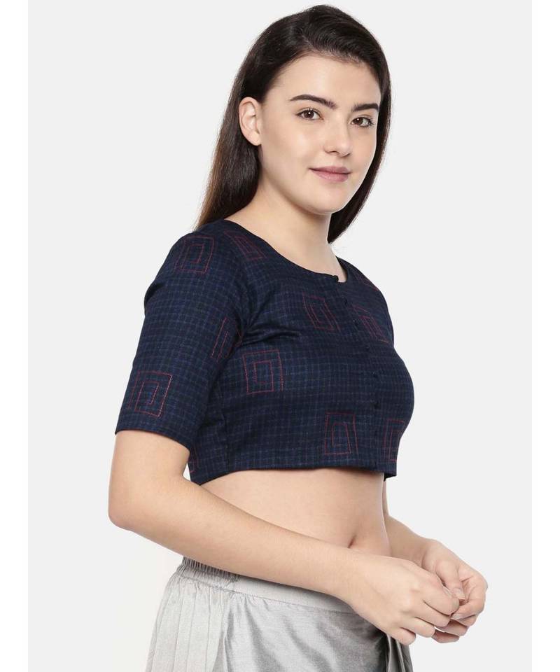 ASMI By Mayank Modi Navy blue naina satin embroidered blouse