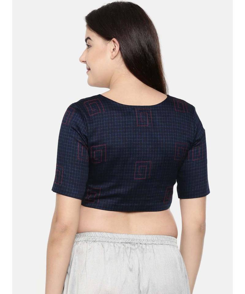 ASMI By Mayank Modi Navy blue naina satin embroidered blouse