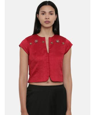 ASMI By Mayank Modi Red,silk slub, long  blouse 1