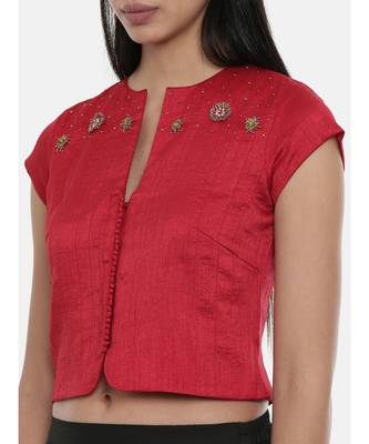 ASMI By Mayank Modi Red,silk slub, long  blouse 2