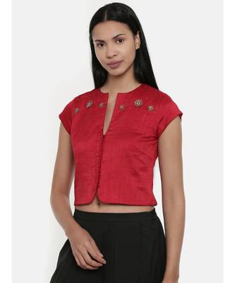 ASMI By Mayank Modi Red,silk slub, long  blouse 3
