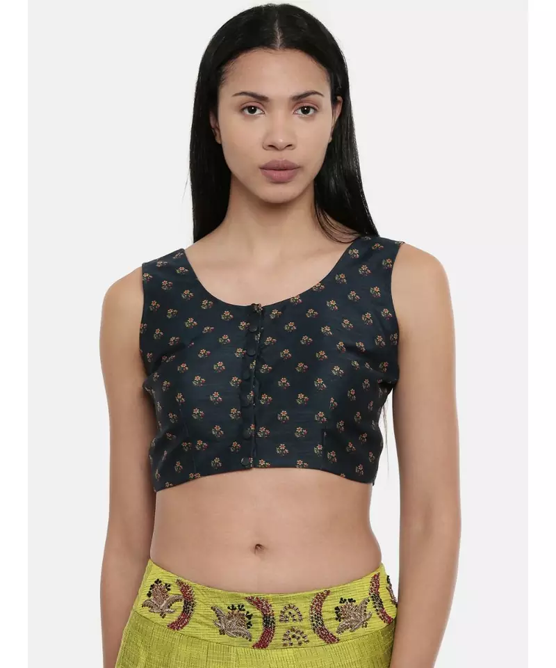 ASMI By Mayank Modi Dark green,Chanderi, sleeveless short blouse
