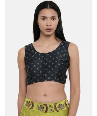 ASMI By Mayank Modi Dark green,Chanderi, sleeveless short blouse 1