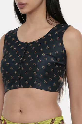 ASMI By Mayank Modi Dark green,Chanderi, sleeveless short blouse
