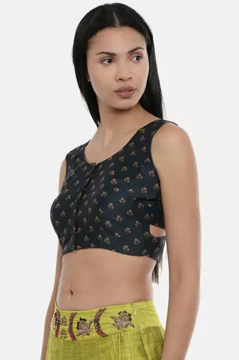 ASMI By Mayank Modi Dark green,Chanderi, sleeveless short blouse