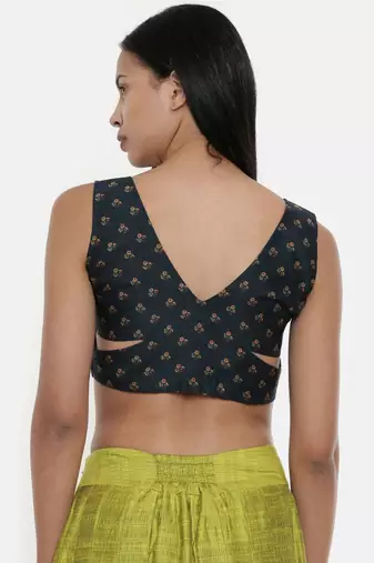 ASMI By Mayank Modi Dark green,Chanderi, sleeveless short blouse
