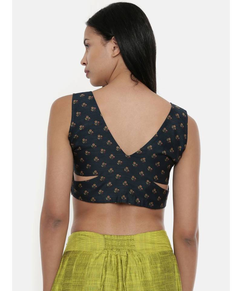 ASMI By Mayank Modi Dark green,Chanderi, sleeveless short blouse