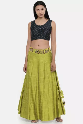 ASMI By Mayank Modi Dark green,Chanderi, sleeveless short blouse
