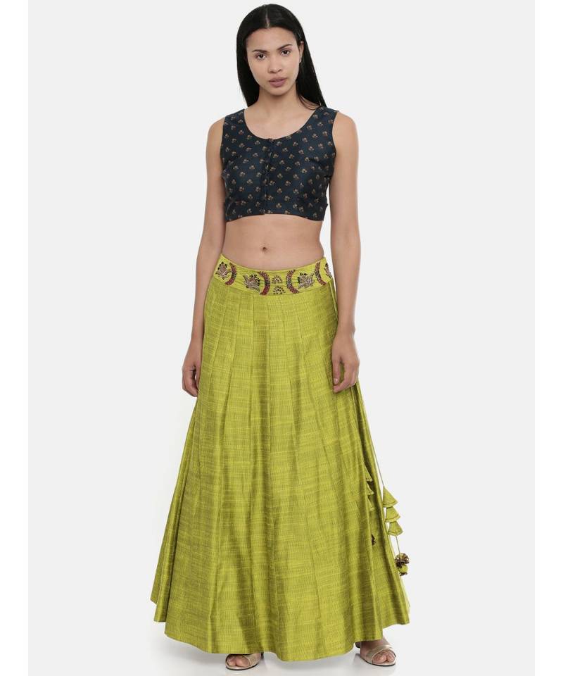 ASMI By Mayank Modi Dark green,Chanderi, sleeveless short blouse