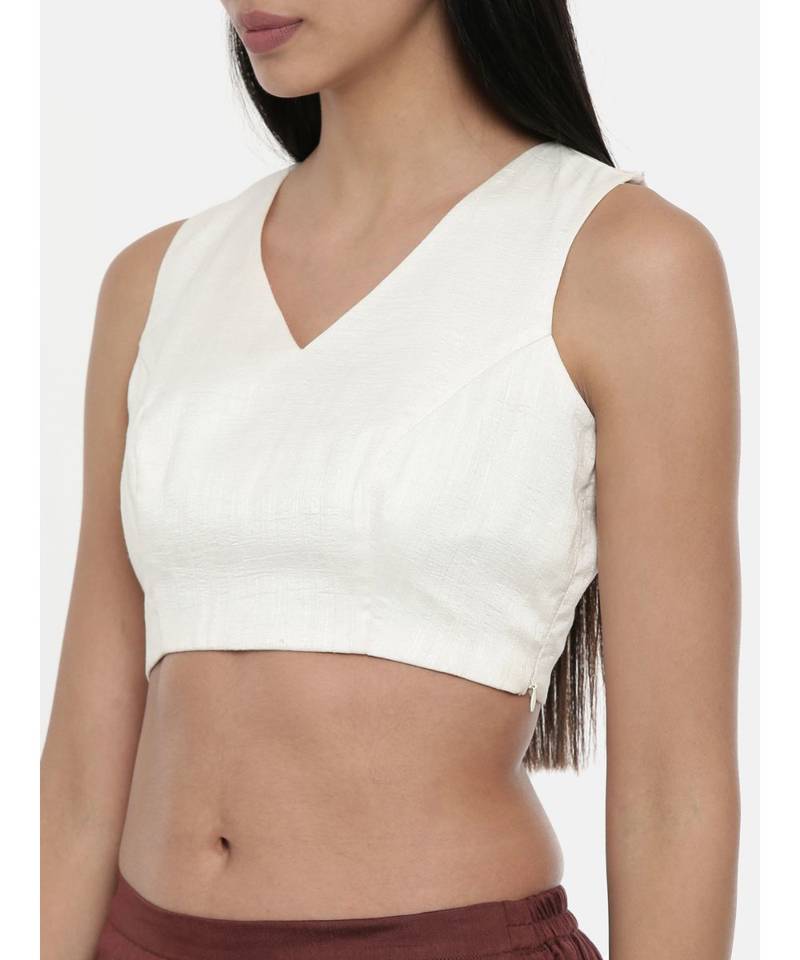 ASMI By Mayank Modi Ivory,Silk slub,Razer back blouse