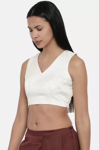 ASMI By Mayank Modi Ivory,Silk slub,Razer back blouse