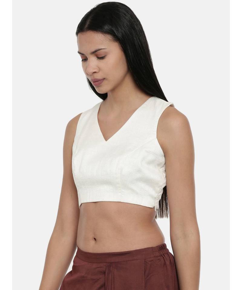 ASMI By Mayank Modi Ivory,Silk slub,Razer back blouse