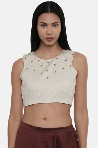 ASMI By Mayank Modi Silver Beige,Silk slub sleevless short blouse