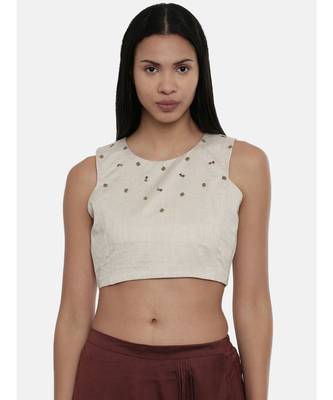 ASMI By Mayank Modi Silver Beige,Silk slub sleevless short blouse 1
