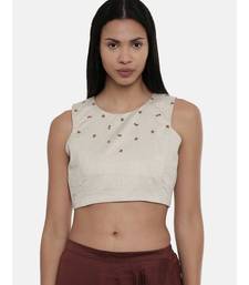ASMI By Mayank Modi Silver Beige,Silk slub sleevless short blouse